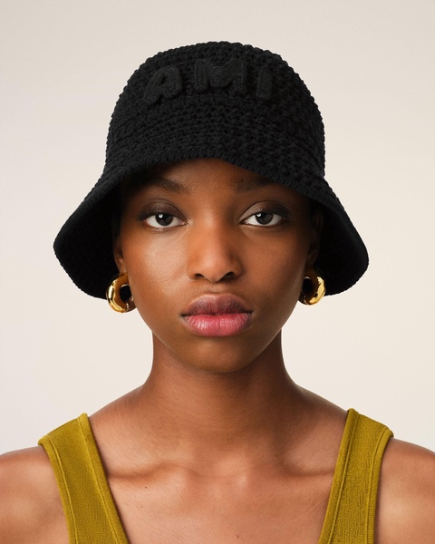 Black Knit Ami Patch Bucket Hat