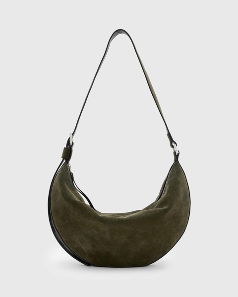 AllSaints suede half moon shoulder bag in green