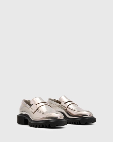 AllSaints Lola leather loafers in gunmetal