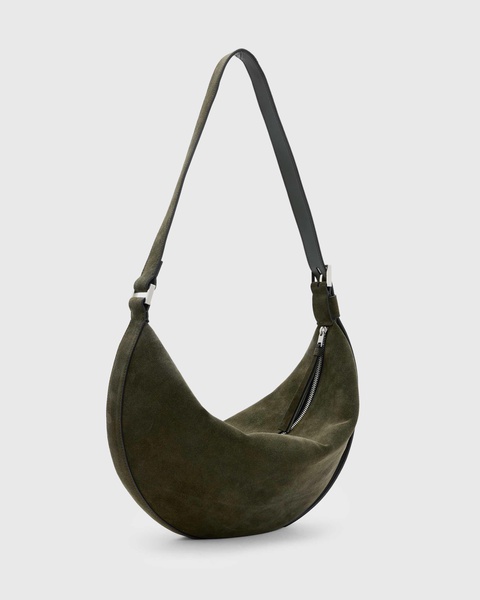 AllSaints suede half moon shoulder bag in green