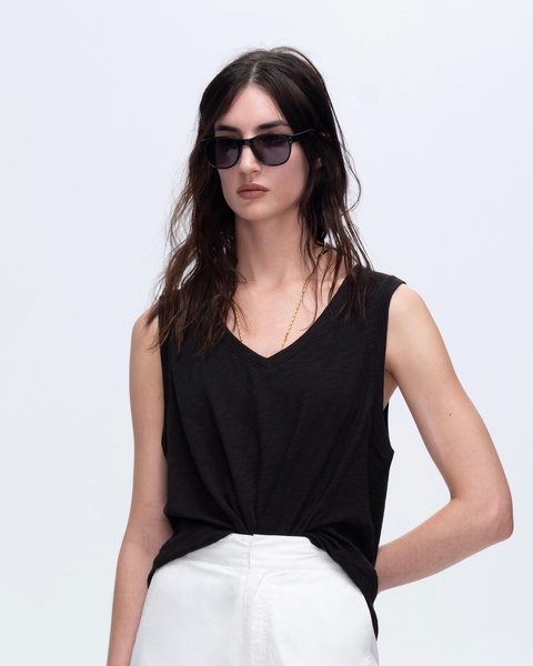Slub Jersey V-Neck Tank - Black