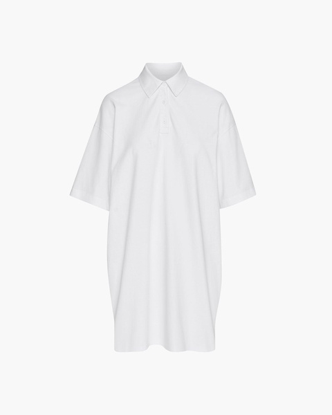 Heavyweight Jersey Mixed Media Short Sleeve Polo Dress Vintage Wash - White