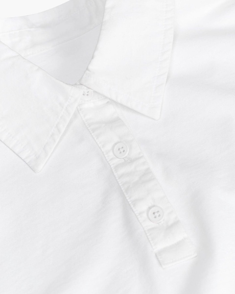Heavyweight Jersey Mixed Media Short Sleeve Polo Dress Vintage Wash - White