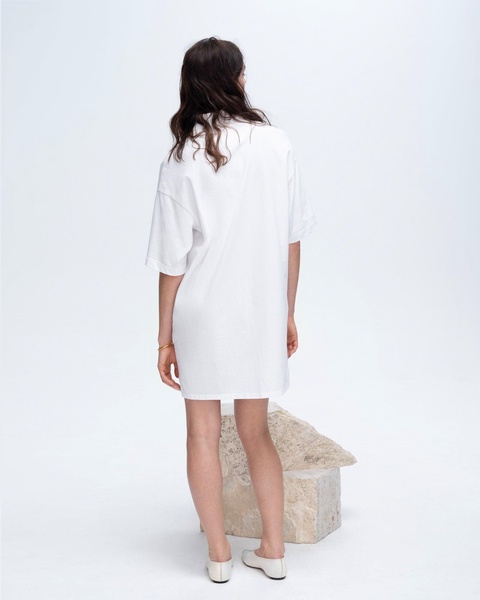 Heavyweight Jersey Mixed Media Short Sleeve Polo Dress Vintage Wash - White