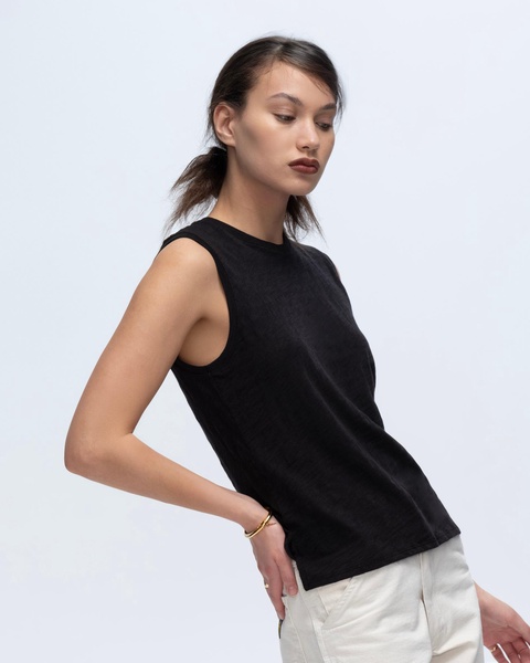 Slub Jersey Sleeveless Schoolboy Tee - Black