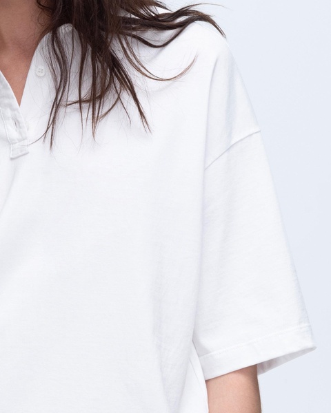Heavyweight Jersey Mixed Media Short Sleeve Polo Dress Vintage Wash - White