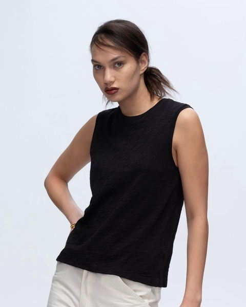 Slub Jersey Sleeveless Schoolboy Tee - Black