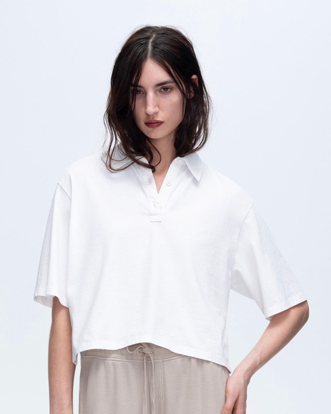 Heavyweight Jersey Mixed Media Short Sleeve Polo Vintage Wash - White