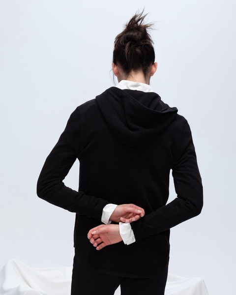 French Terry Zip-Up Hoodie - Black