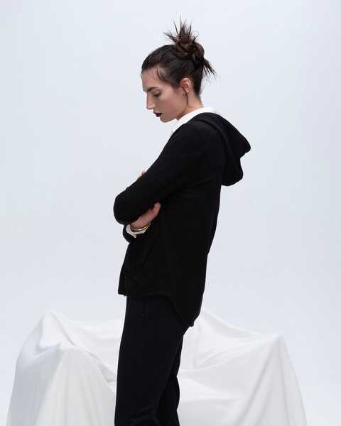 French Terry Zip-Up Hoodie - Black