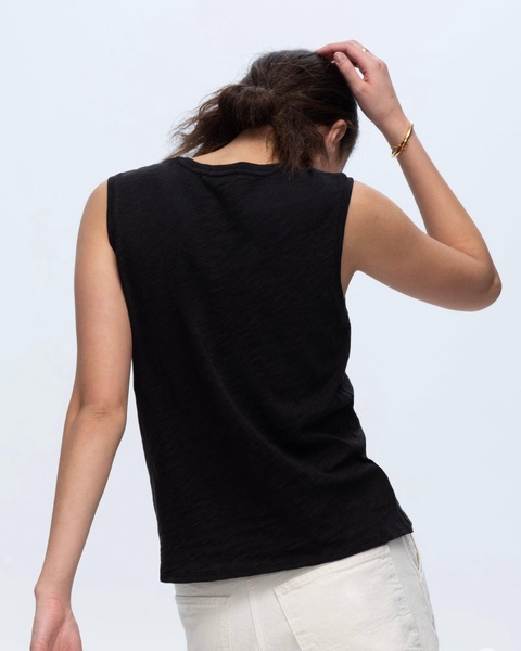 Slub Jersey Sleeveless Schoolboy Tee - Black