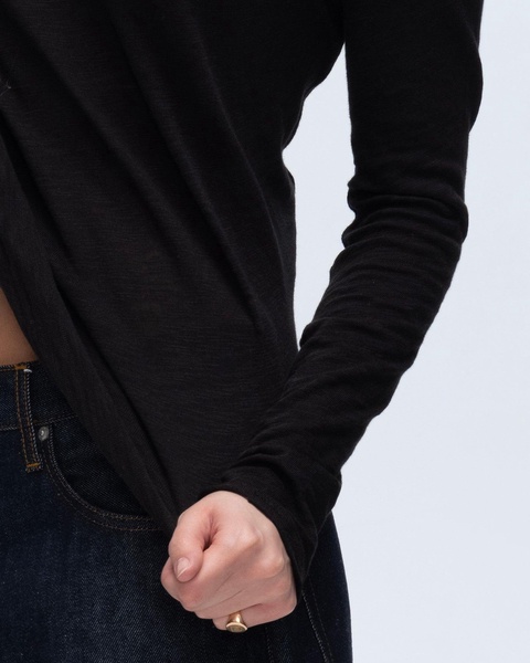 Slub Jersey Long Sleeve Destroyed Wash Tee - Black