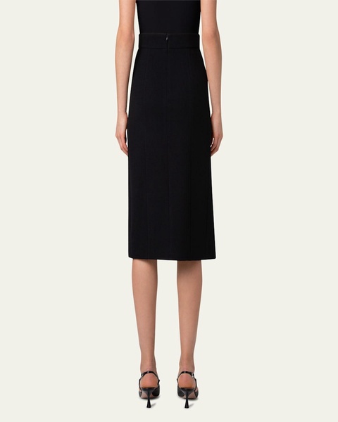 Plisse Inset Wool Double-Face Skirt