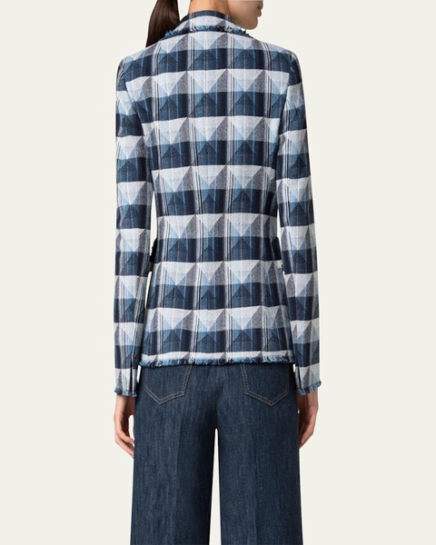Rhombus Jacquard Denim Blazer with Double Breast Illusion