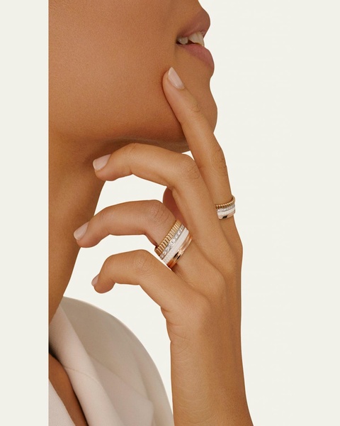 Quatre Small Ring in Tricolor Gold with White Ceramic and Diamonds