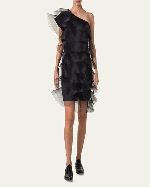 Tiered Diagonal Crinoline Ruffles One-Shoulder Mini Dress