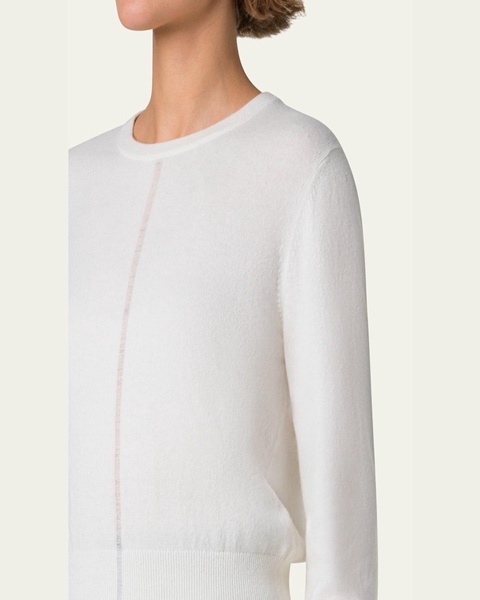 Front Fine Sheer Stripe Cashmere Sweater