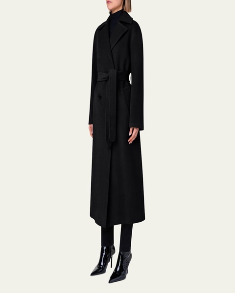 Long Double-Breast Belted Wool-Cashmere Coat