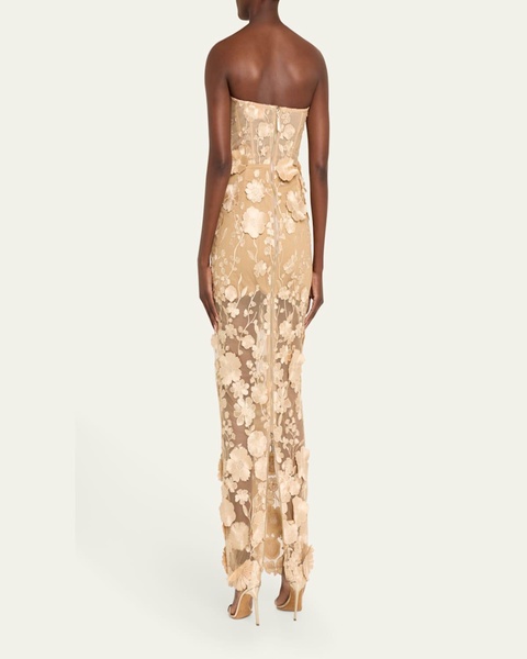 Jasmine Embroidered Strapless Column Gown