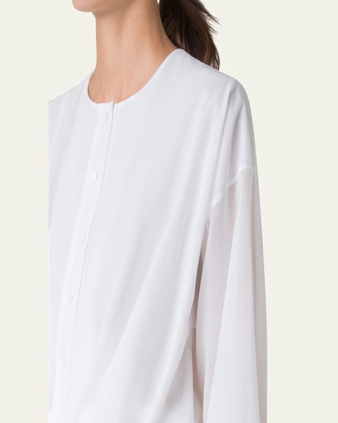 Pleated Button Down Cotton Voile Blouse