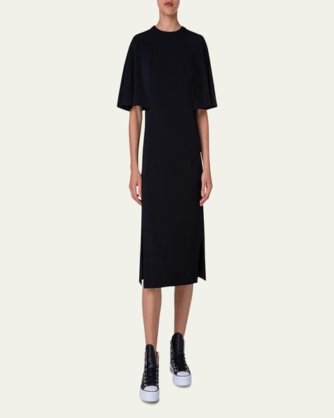 Cape Elbow Sleeves Viscose Midi Dress