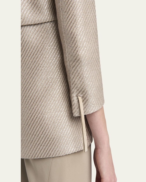 Shiny Raffia Jersey Jacquard Tie Jacket