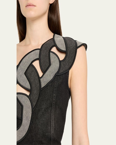 Chain Cutout One-Shoulder Denim Crop Top