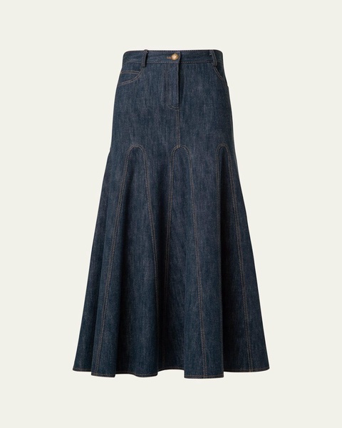 Cotton Wool Denim Midi Skirt