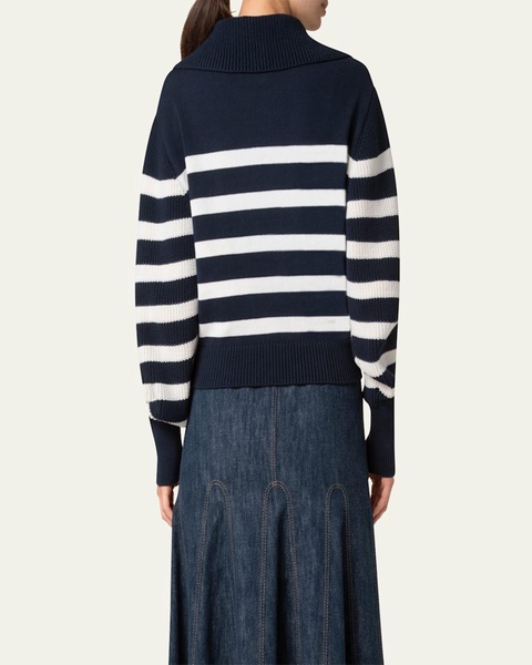 Stripe Maxi Collar Cotton Knit Sweater