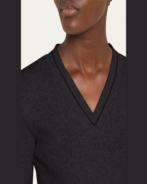 Cotton Ribbed Knit Top with Monili Detail