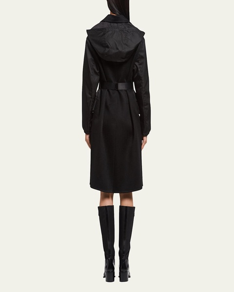 Mixed-Media Hooded Cashmere Coat