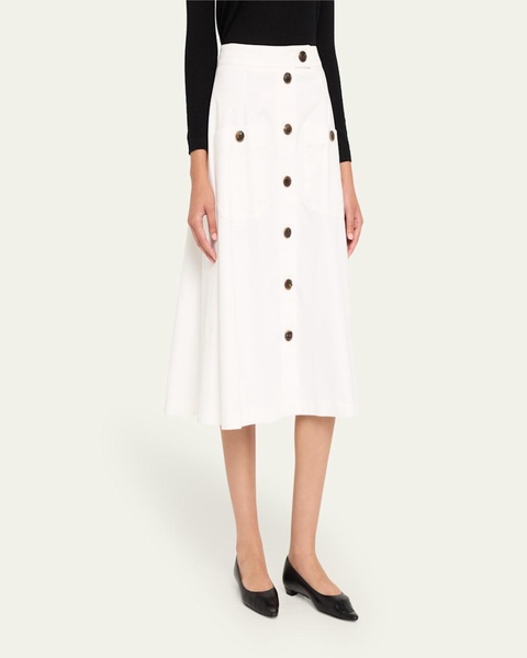 Button Front Midi Skirt