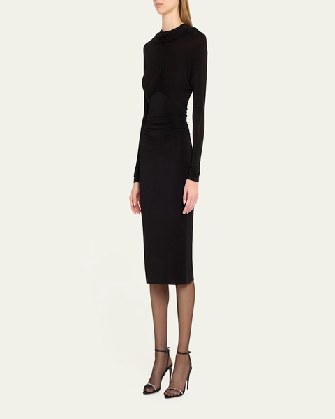 Cowl-Neck Gathered Midi Dress