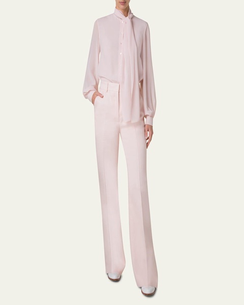 Button-Down Silk Georgette Scarf Blouse