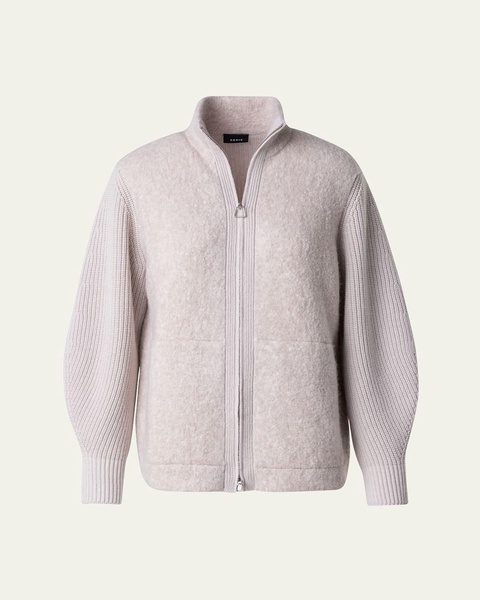 Cashmere and Silk Knit Cardigan with Boucle Front