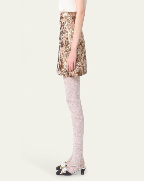 Brocade Floral Mini Wool Skirt