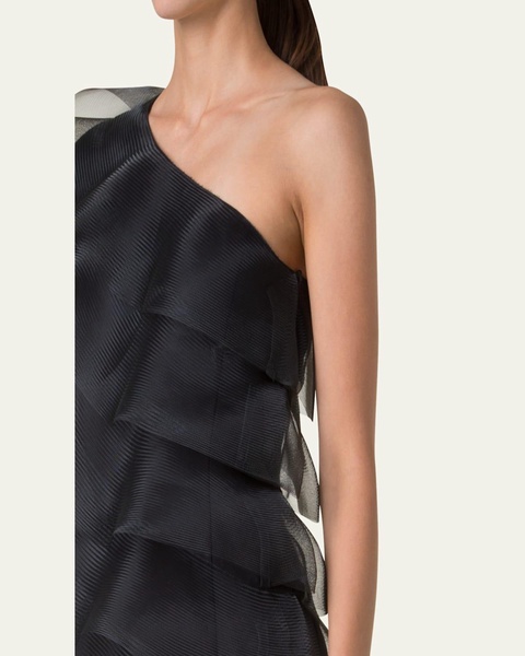 Tiered Diagonal Crinoline Ruffles One-Shoulder Mini Dress