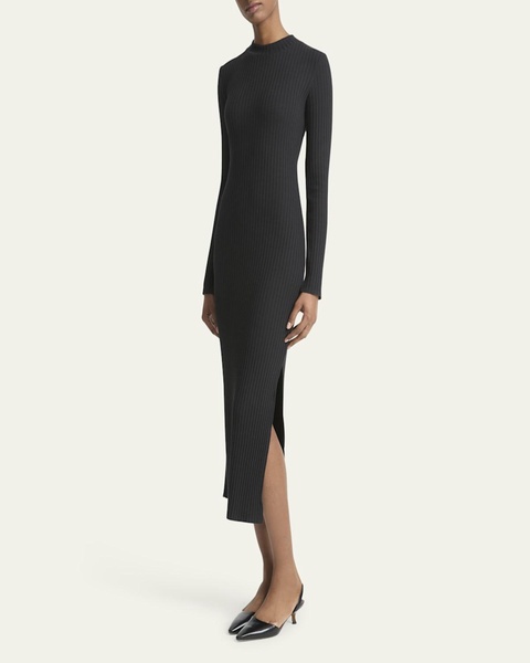Ribbed Long-Sleeve Midi Dress