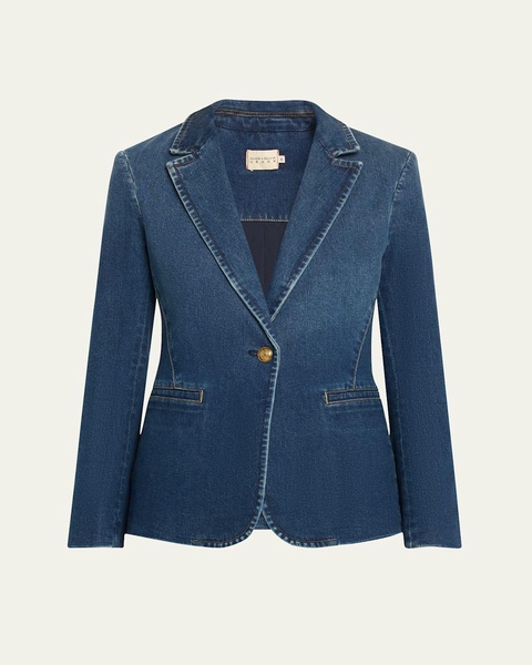 Macey Denim Notch-Collar Fitted Blazer