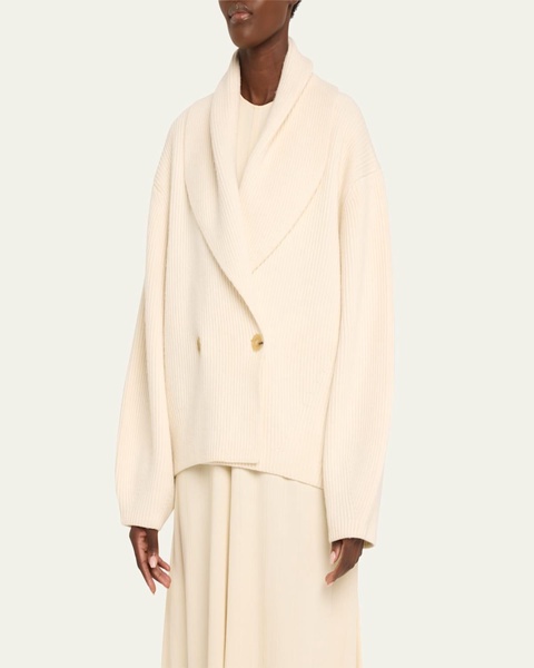 Oversized Shawl Double-Breasted Wool Cardigan