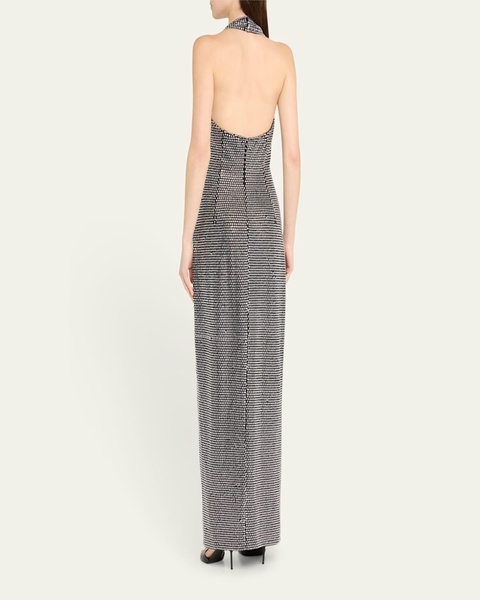 Crystal Embellished Halter Slit Gown
