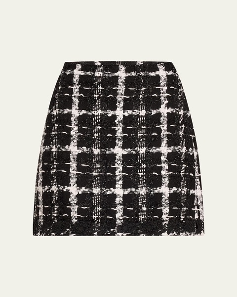 Metallic Check Tweed A-Line Mini Skirt