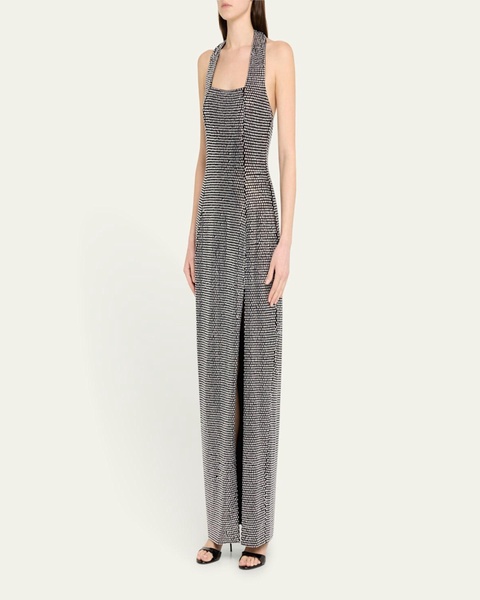 Crystal Embellished Halter Slit Gown