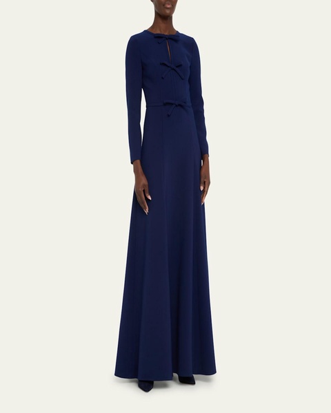 Triple Bow Keyhole Long-Sleeve Gown