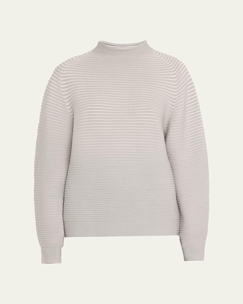 Funnel-Neck Circle Knit Wool Top