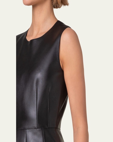 Fit-Flare Leather Mini Dress