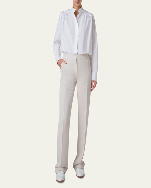 Gathered Shoulder Button Down Poplin Blouse