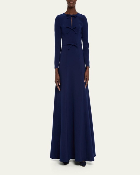 Triple Bow Keyhole Long-Sleeve Gown