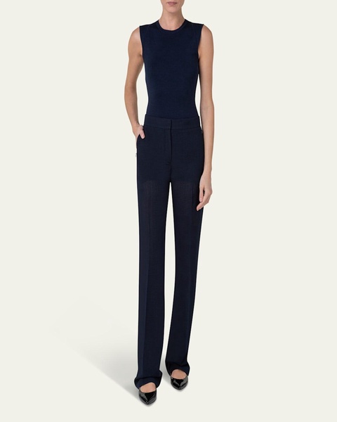 Carl High-Rise Straight-Leg Seersucker Pants