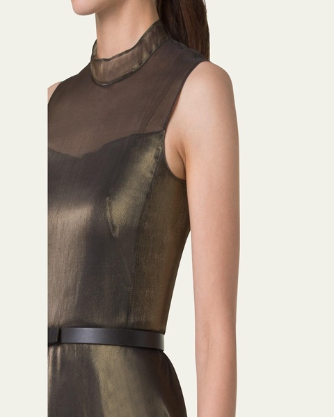 Metallic Organza Sleeveless Midi Dress